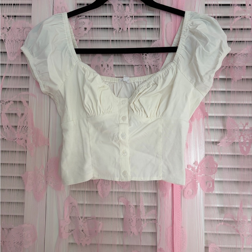 Garage cropped white milkmaid top XS